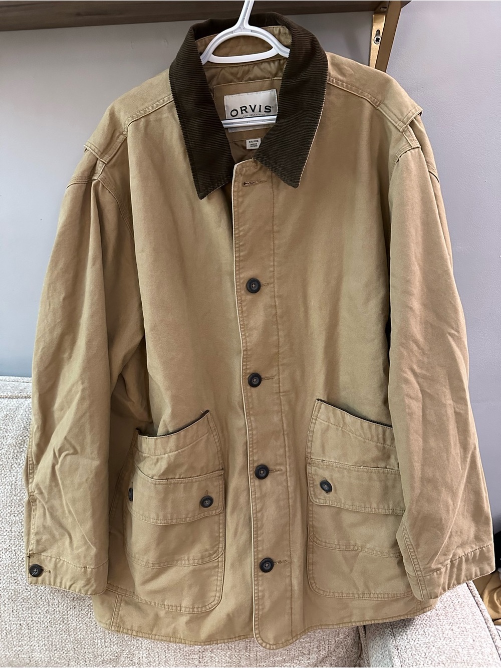 Orvis Khaki Field Jacket with Dark Brown Corduroy Collar